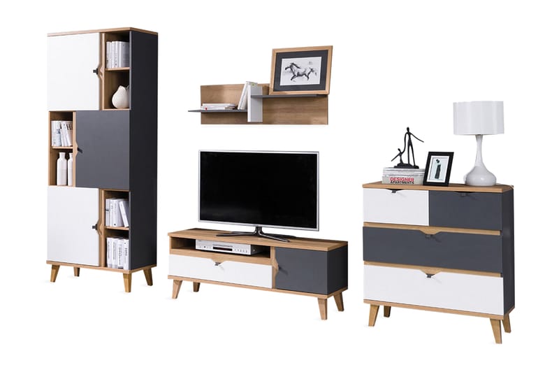 Vardagsrumsset Memone - Beige/Grå/Vit - Förvaring - Förvaringsmöbler - Möbelset för vardagsrum