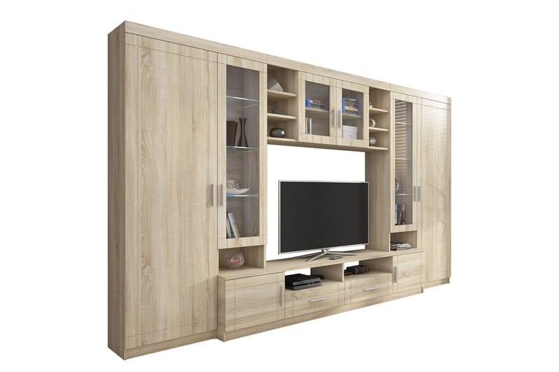 Vardagsrumsset Paris 340x44x197,5 cm - Ek/Vit Led-Belysning - Förvaring - Förvaringsmöbler - Möbelset för vardagsrum