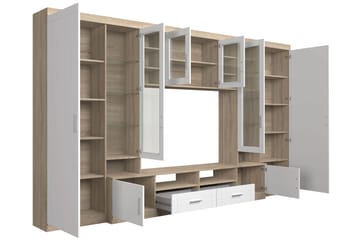 Vardagsrumsset Paris 340x44x197,5 cm - Ek/Vit Led-Belysning - Förvaring - Förvaringsmöbler - Möbelset för vardagsrum