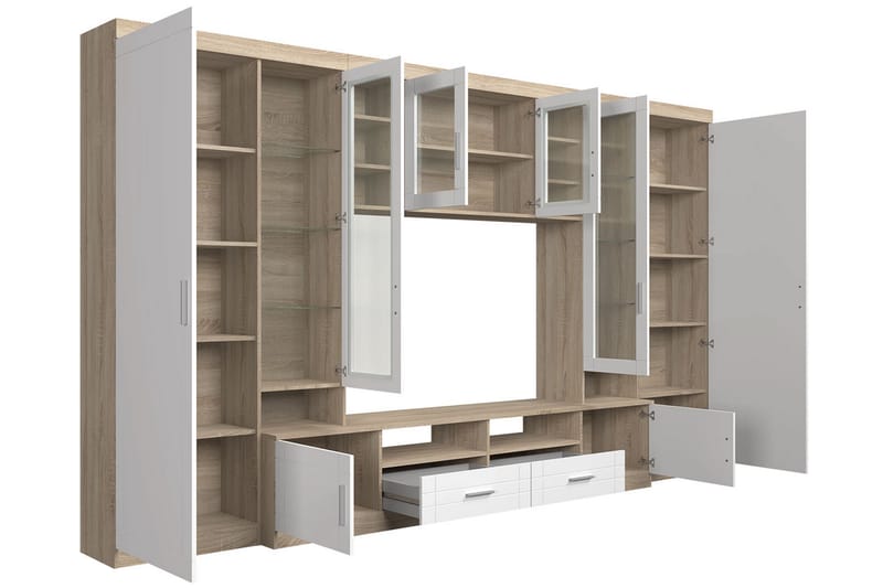 Vardagsrumsset Paris 340x44x197,5 cm - Ek/Vit Led-Belysning - Förvaring - Förvaringsmöbler - Möbelset för vardagsrum