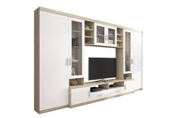 Vardagsrumsset Paris 340x44x197,5 cm - Ek/Vit Led-Belysning - Förvaring - Förvaringsmöbler - Möbelset för vardagsrum