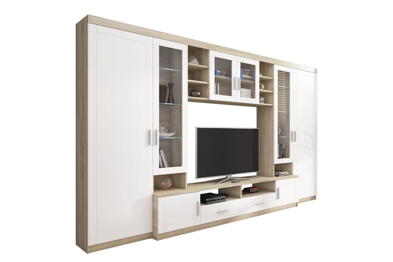 Vardagsrumsset Paris 340x44x197,5 cm - Ek/Vit Led-Belysning - Förvaring - Förvaringsmöbler - Möbelset för vardagsrum