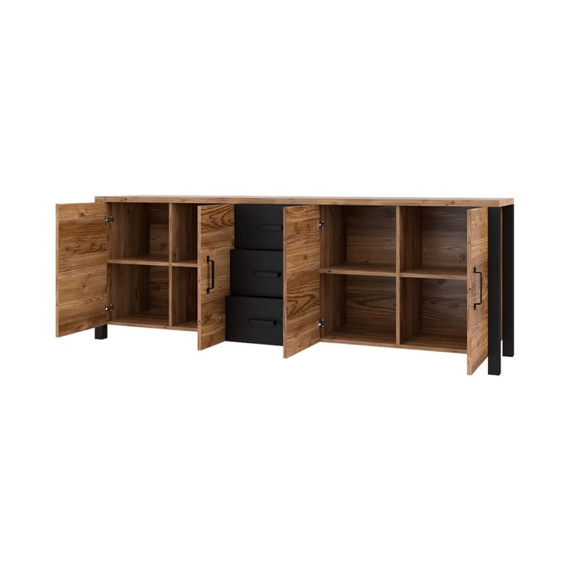Olin Skänk med 4 Dörrar och 3 Lådor 220 cm i Trä med Furuutseende - Mellanbrun - Förvaring - Förvaringsmöbler - Sideboard & skänk