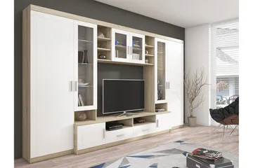 Paris Vardagsrumsset 340x44x197,5 cm - Ek/Vit Led-Belysning - Förvaring - Förvaringsmöbler - Möbelset för vardagsrum