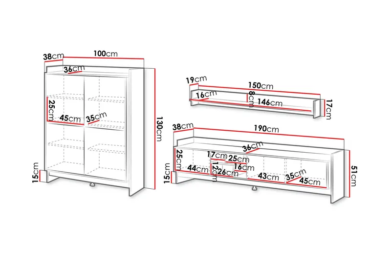 Polina Möbelset För Vardagsrum - Brun/Svart - Förvaring - Förvaringsmöbler - Möbelset för vardagsrum