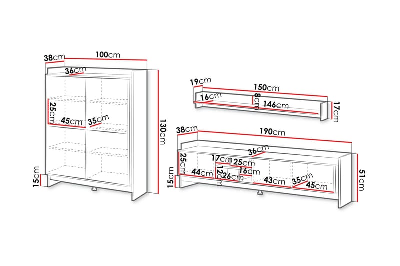 Polina Möbelset För Vardagsrum - Brun/Svart - Förvaring - Förvaringsmöbler - Möbelset för vardagsrum