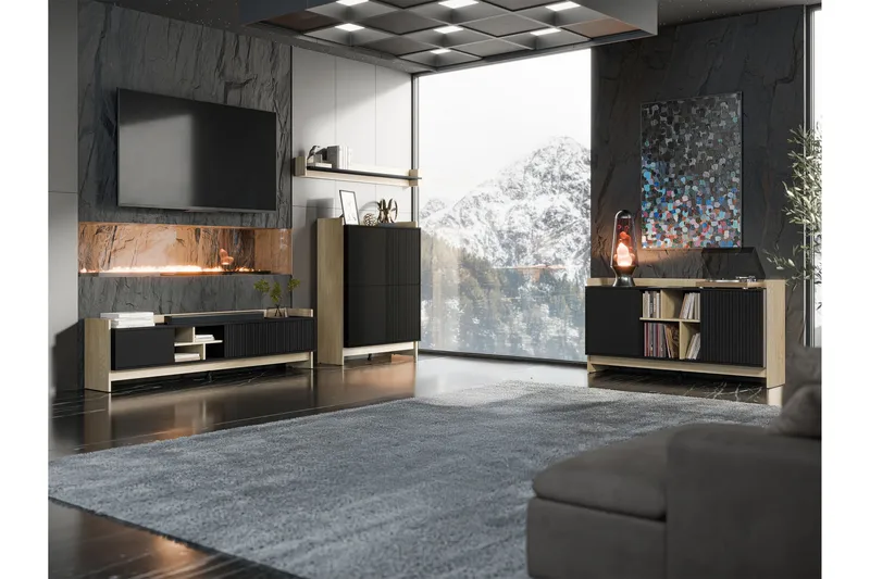 Polina Möbelset För Vardagsrum - Brun/Svart - Förvaring - Förvaringsmöbler - Möbelset för vardagsrum