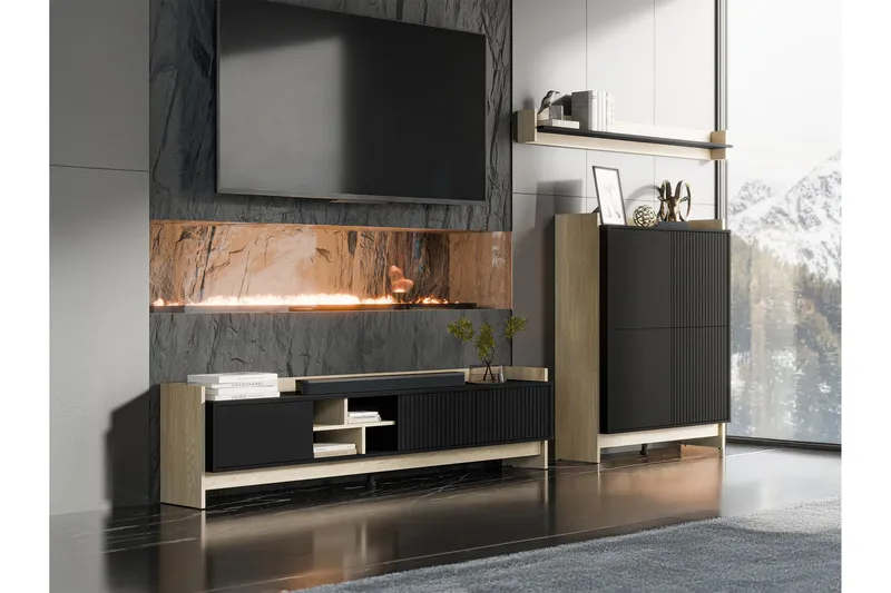 Polina Möbelset För Vardagsrum - Brun/Svart - Förvaring - Förvaringsmöbler - Möbelset för vardagsrum