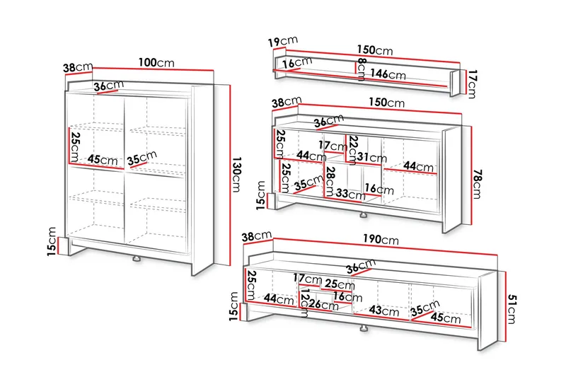 Polina Möbelset För Vardagsrum - Brun/Svart - Förvaring - Förvaringsmöbler - Möbelset för vardagsrum