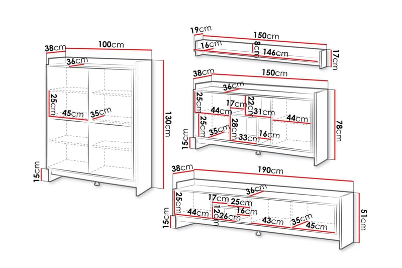 Polina Möbelset För Vardagsrum - Brun/Svart - Förvaring - Förvaringsmöbler - Möbelset för vardagsrum