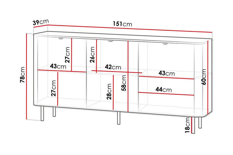 Pollena Skänk 151x39 cm - Brun - Förvaring - Förvaringsmöbler - Sideboard & skänk