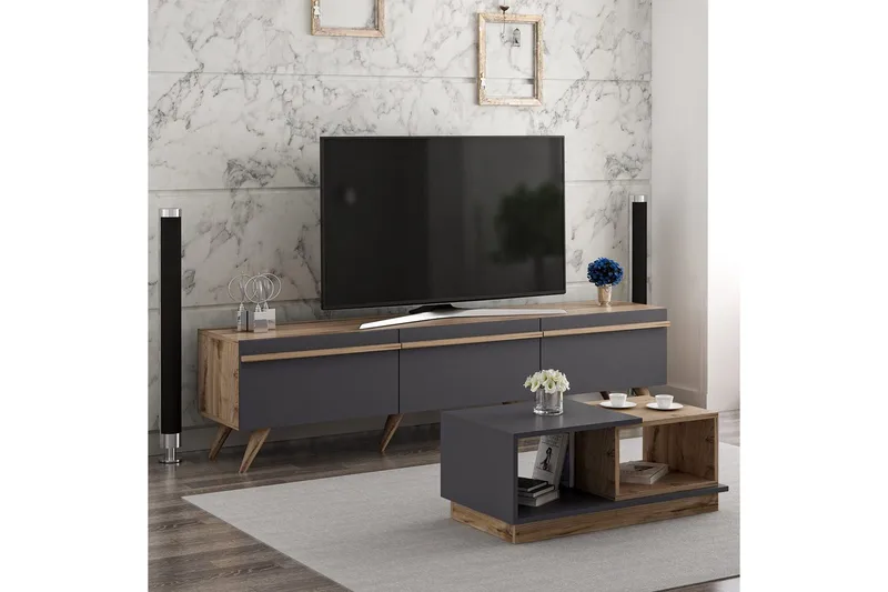 Ravinarville Möbelset För Vardagsrum - Antracit/Valnöt - Förvaring - Förvaringsmöbler - Möbelset för vardagsrum