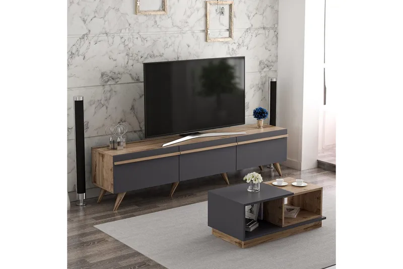 Ravinarville Möbelset För Vardagsrum - Antracit/Valnöt - Förvaring - Förvaringsmöbler - Möbelset för vardagsrum