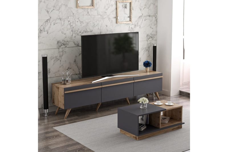 Ravinarville Möbelset För Vardagsrum - Antracit/Valnöt - Förvaring - Förvaringsmöbler - Möbelset för vardagsrum