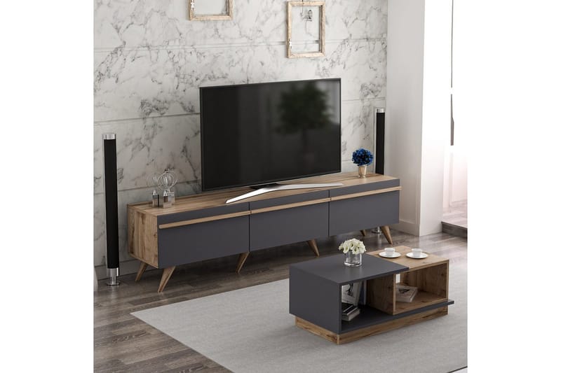 Ravinarville Möbelset För Vardagsrum - Antracit/Valnöt - Förvaring - Förvaringsmöbler - Möbelset för vardagsrum