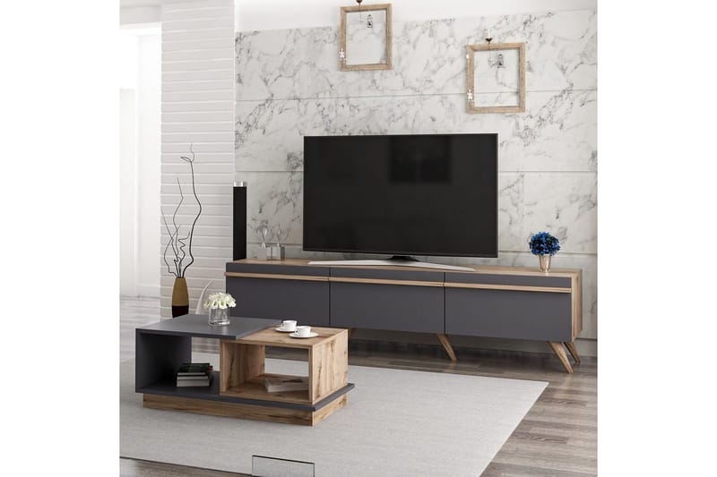 Ravinarville Möbelset För Vardagsrum - Antracit/Valnöt - Förvaring - Förvaringsmöbler - Möbelset för vardagsrum