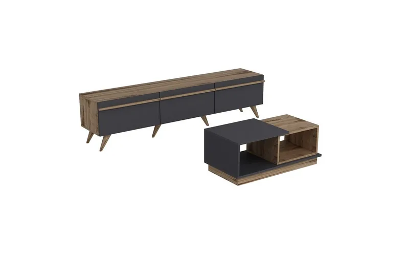 Ravinarville Möbelset För Vardagsrum, Antracit/Valnöt