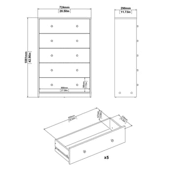 Renor Byrå med 5 lådor Vit 72x30x108 cm - Förvaring - Förvaringsmöbler - Byrå