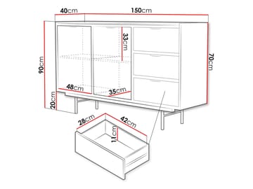 Rolden Skänk 150x90 cm i Trä med Ekutseende och Metallben - Svart|Brun - Förvaring - Förvaringsmöbler - Sideboard & skänk