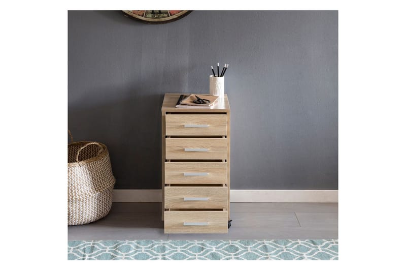 Rullkontejner Wohnling 5 lådor med hjul, folierad spånskiva, modern stil Sonoma - Sonoma - Förvaring - Förvaringsmöbler - Byrå - Hallbyrå