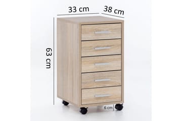 Rullkontejner Wohnling 5 lådor med hjul, folierad spånskiva, modern stil Sonoma - Sonoma - Förvaring - Förvaringsmöbler - Byrå - Hallbyrå