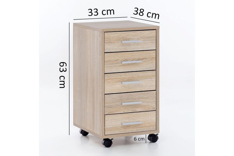 Rullkontejner Wohnling 5 lådor med hjul, folierad spånskiva, modern stil Sonoma - Sonoma - Förvaring - Förvaringsmöbler - Byrå - Hallbyrå