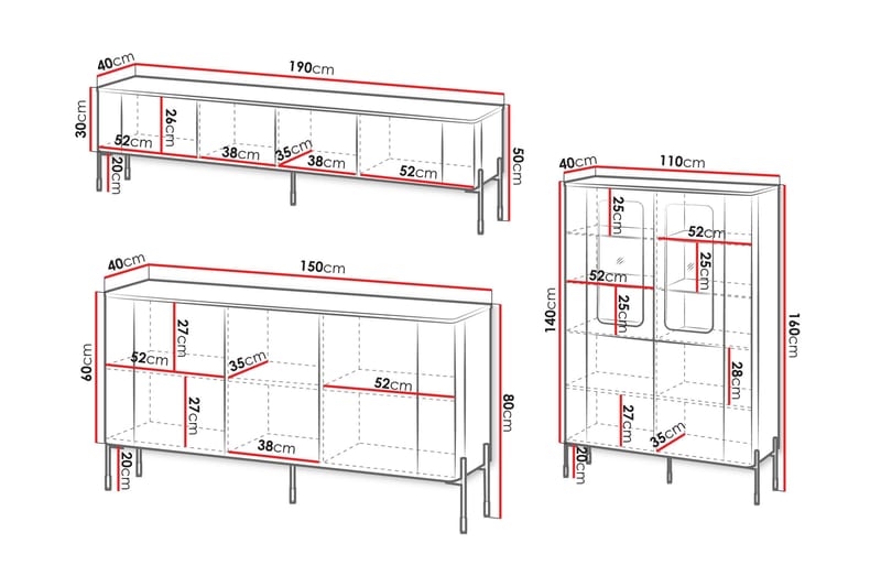 Sherie Möbelset För Vardagsrum - Vit - Förvaring - Förvaringsmöbler - Möbelset för vardagsrum