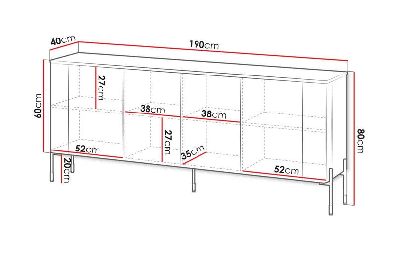 Sherie Skänk 190x40 cm - Vit - Förvaring - Förvaringsmöbler - Sideboard & skänk