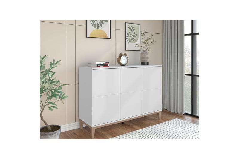 Sideboard & skänk Loft24 Skänk Pelle 120x41x85 cm, Vit/Wotan ek Vit - Förvaring - Förvaringsmöbler - Sideboard & skänk
