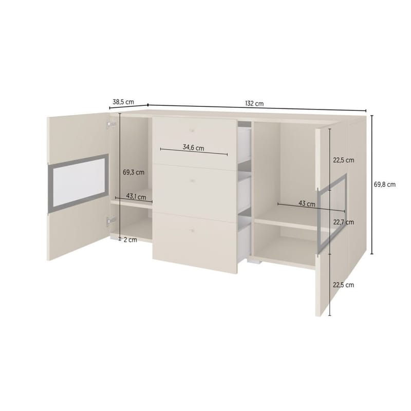 Sideboard Baros 2 Dörrar med 3 Lådor - Ljus Beige - Förvaring - Förvaringsmöbler - Sideboard & skänk