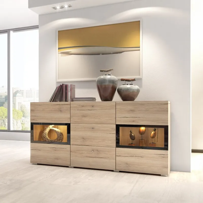 Sideboard Baros 2 Dörrar med 3 Lådor - San Remo Ek Ljust Laminat - Förvaring - Förvaringsmöbler - Sideboard & skänk