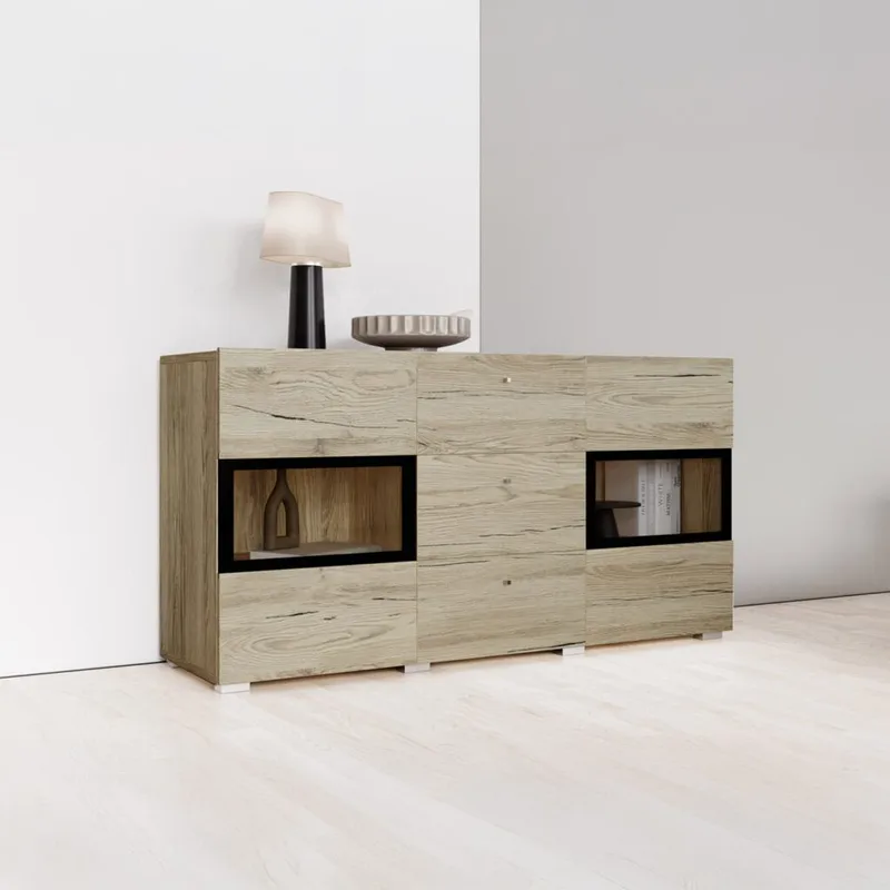 Sideboard Baros 2 Dörrar med 3 Lådor - San Remo Ek Ljust Laminat - Förvaring - Förvaringsmöbler - Sideboard & skänk