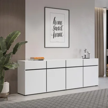 Sideboard Cross 4 dörrar med 4 lådor - Vit - Svart - Förvaring - Förvaringsmöbler - Sideboard & skänk