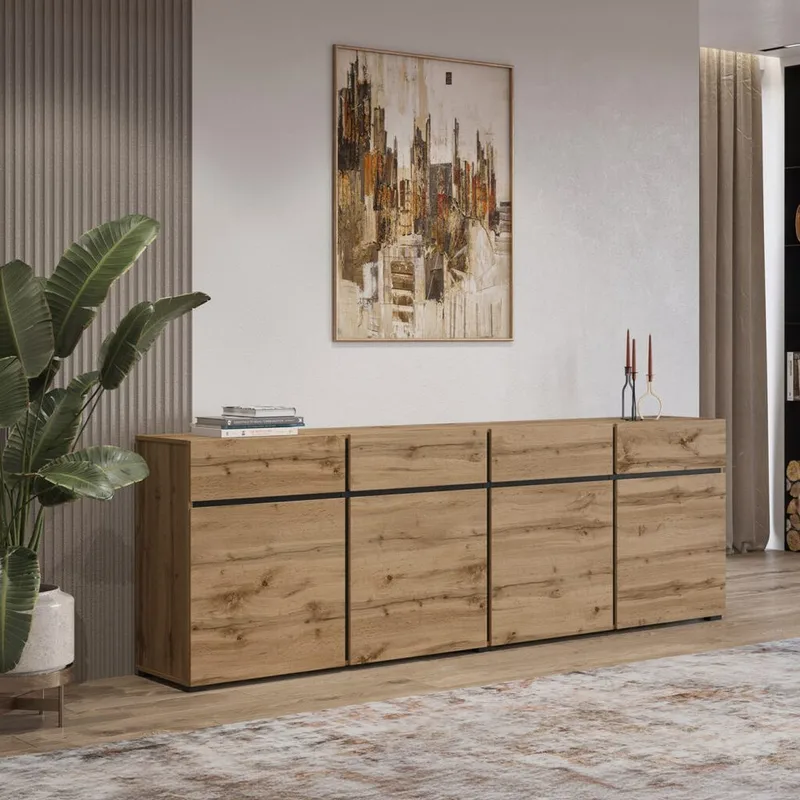 Sideboard Cross 4 dörrar med 4 lådor - Wotan Ek - Svart - Förvaring - Förvaringsmöbler - Sideboard & skänk
