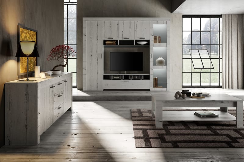 Sideboard Land 210 cm - Vit Rustik Ek - Sideboard & skänk