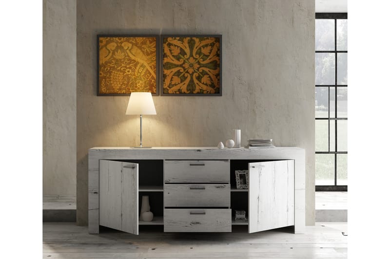 Sideboard Land 210 cm - Vit Rustik Ek - Sideboard & skänk