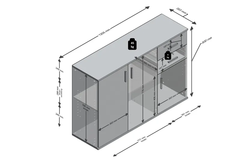 Albi Skänk 121 cm - Grå/Vit - Förvaring - Förvaringsmöbler - Sideboard & skänk