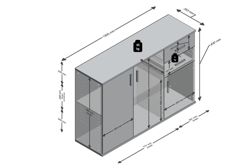 Albi Sk änk 121 cm - Grå/Vit - Förvaring - Förvaringsmöbler - Sideboard & skänk