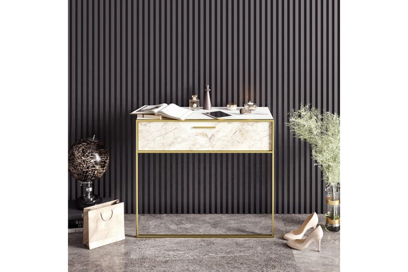 Bascle Sideboard 90 cm i Trä med Metallram - Guld|Vit - Förvaring - Förvaringsmöbler - Sideboard & skänk
