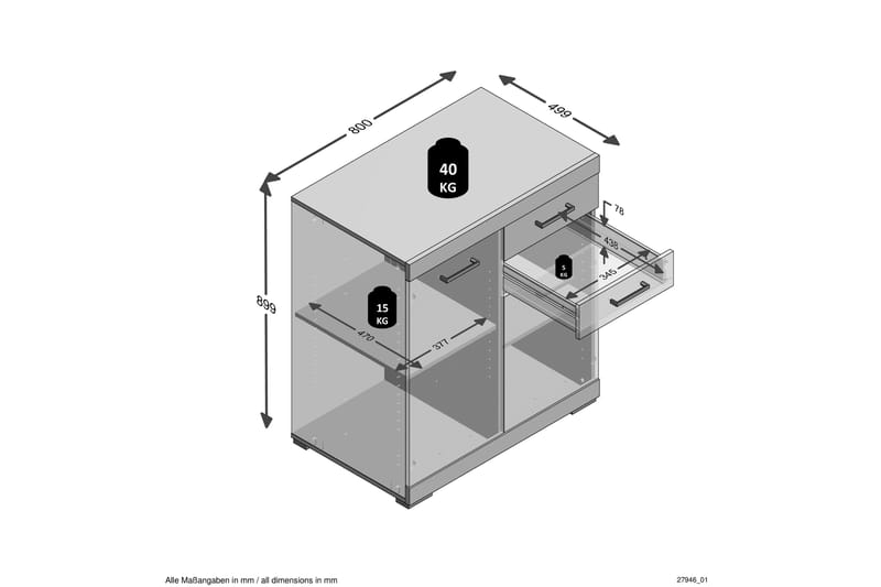 Bristol Skänk 80 cm 2 Luckor 2 Lådor - Ljus Ek - Förvaring - Förvaringsmöbler - Sideboard & skänk