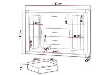 Dallas Skänk 157x43,5x111 cm LED-belysning - Ek/Led-Belysning - Förvaring - Förvaringsmöbler - Sideboard & skänk