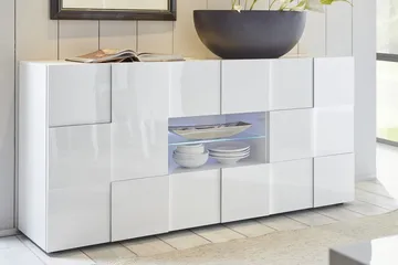 Dama Sideboard 181 cm med Lådor - Vit Högglanslack - Förvaring - Förvaringsmöbler - Sideboard & skänk