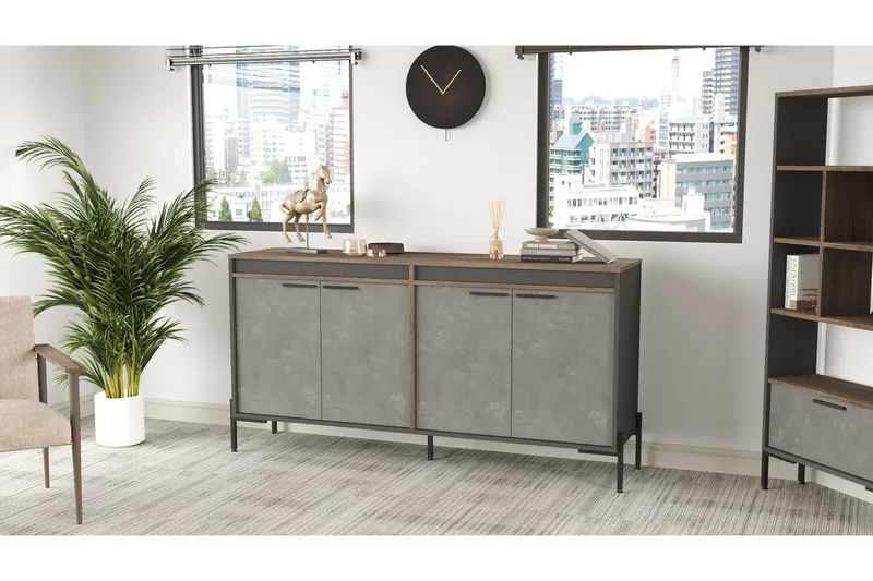 Desgrar Sideboard 46x184 cm, Brun/Betonggrå/Antracit
