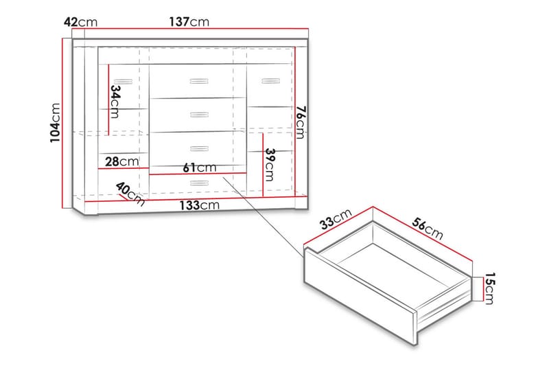 Indianapolis Skänk 137x42x104 cm - Brun - Förvaring - Förvaringsmöbler - Sideboard & skänk