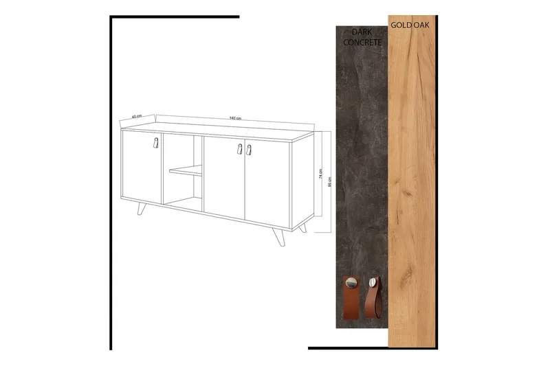 Mod Design Skänk Läderbeslag - Grå/Trä - Förvaring - Förvaringsmöbler - Sideboard & skänk