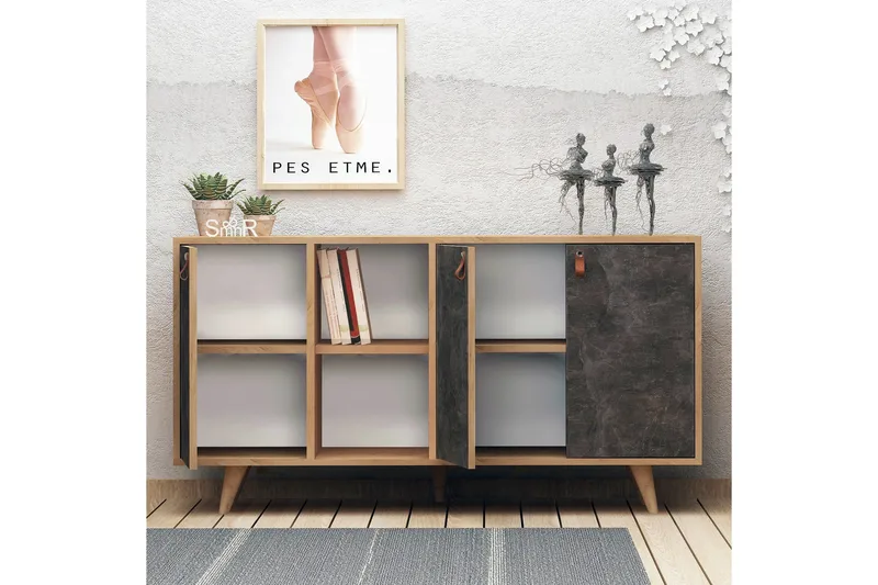 Mod Design Skänk Läderbeslag - Grå/Trä - Förvaring - Förvaringsmöbler - Sideboard & skänk