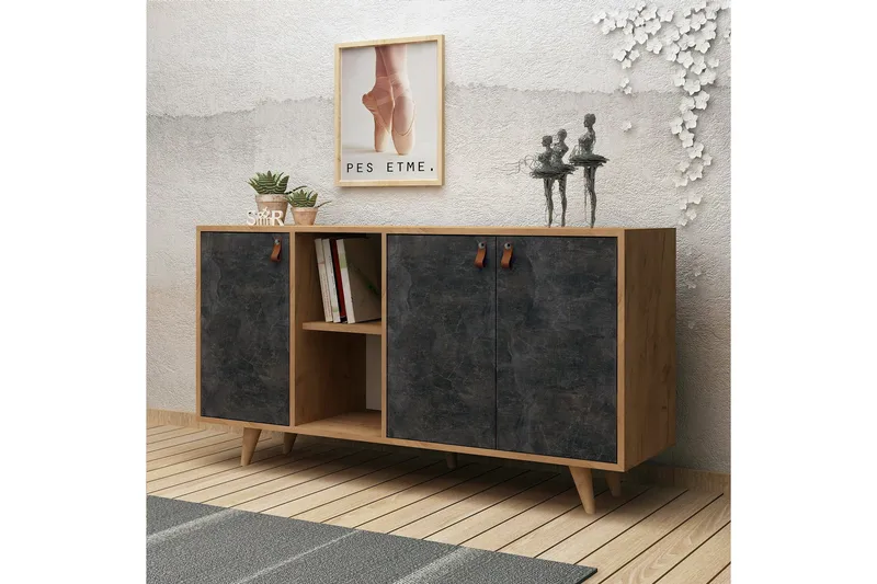 Mod Design Skänk Läderbeslag - Grå/Trä - Förvaring - Förvaringsmöbler - Sideboard & skänk