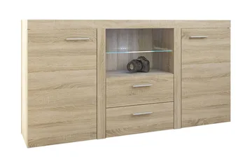 Rumba Skänk 157x40x81 cm - Ek/Vit Led-Belysning - Förvaring - Förvaringsmöbler - Sideboard & skänk