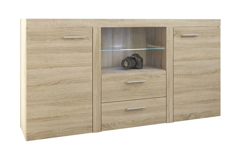Rumba Skänk 157x40x81 cm - Ek/Vit Led-Belysning - Förvaring - Förvaringsmöbler - Sideboard & skänk