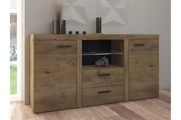 Rumba Skänk 157x40x81 cm - Ek/Vit Led-Belysning - Förvaring - Förvaringsmöbler - Sideboard & skänk